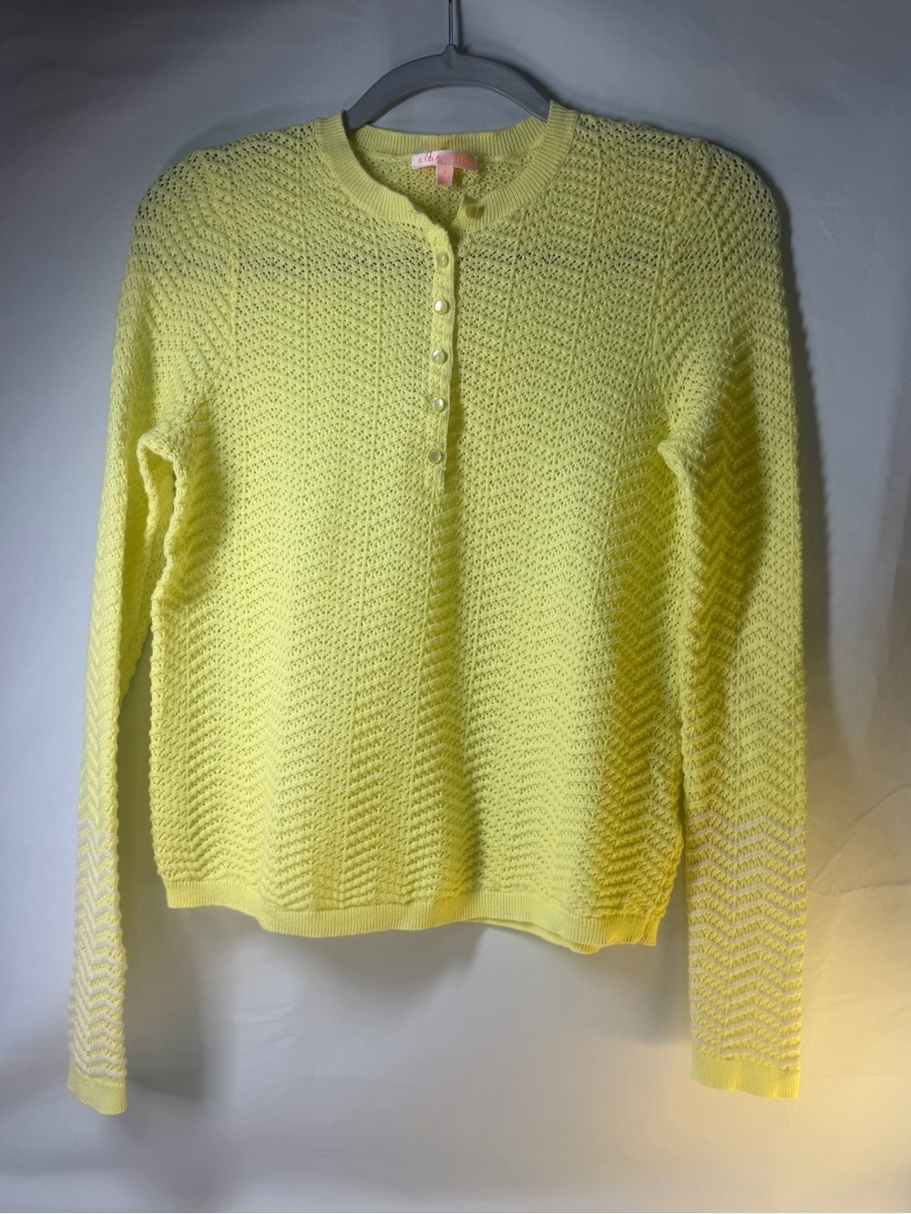 Lisa Todd Yellow Pointelle Cotton Cashmere Henley Sweater S